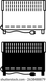 Heater Icons. Black and White Vector Illustration. Electric Room Heating Device. Battery, Convector. Home Appliances Concept
