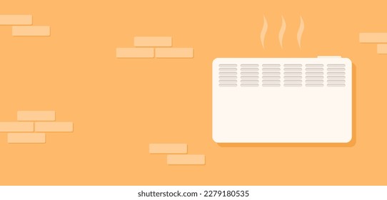 Heater on orange brick wall with copy space. Vector illustration in flat style