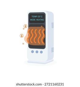 Calentadores en estilo de dibujos animados. Ilustración vectorial de varios ventiladores eléctricos, calentadores infrarrojos aislados sobre fondo blanco. Dispositivos de calefacción portátiles. Calefacción de espacios.