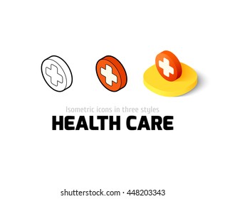 Heath care icon, vector symbol in flat, outline and isometric style