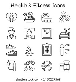 Heath , Fitness, Diet Icon Set In Thin Line Style