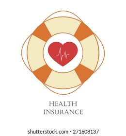 Heath insurance sign with safety ring and heart as symbol of health within