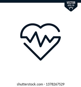 Heath and Pulse icon collection in outlined or line art style, editable stroke vector