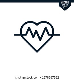 Heath and Pulse icon collection in outlined or line art style, editable stroke vector