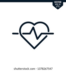 Heath and Pulse icon collection in outlined or line art style, editable stroke vector