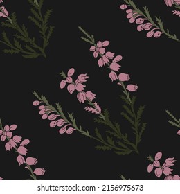 Heather flower seamless pattern.
Pattern on black background.