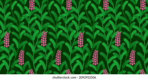 Heather seamless background. Branches of calluna on green. Stock vector illustration