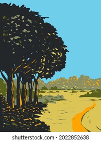 Heathland and Forest Trails in New Forest Located Within New Forest National Park in Southern England UK Art Deco WPA Poster Art