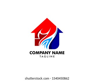 Heating and Air Conditioning House Logo Template Design