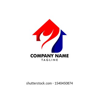 Heating and Air Conditioning House Logo Template Design