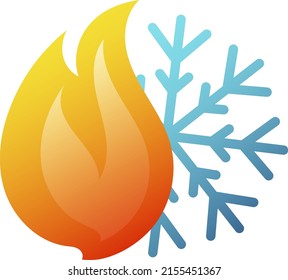 Símbolo de calefacción y refrigeración del aire. Silueta de sol y copos de nieve. Diseño de aire acondicionado