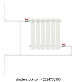 The heating battery connection diagram is one-pipe. Vector illustration.