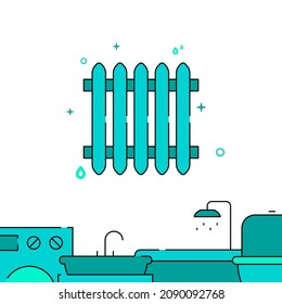 Heating battery radiator filled line vector icon, simple illustration, Plumbing related bottom border.