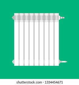 Heating battery white flat hot industry pipe building. Warm room heater vector icon eco. System water radiator panel