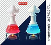 Heating a Boiling Flask Chemical Liquid, 3D vector. Suitable for science, chemistry, and education