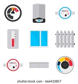 Heating color flat icons set for web and mobile design