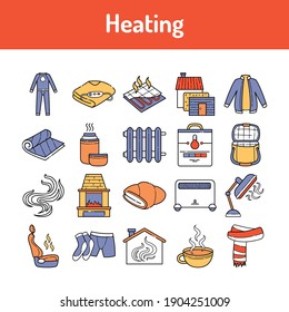 Heating color line icons set. Pictograms for web page, mobile app, promo.