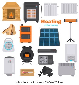 Heating color vector icons set. Flat deesign for web and mobile