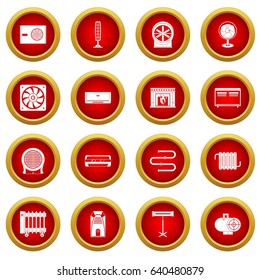 Heating cooling air icon red circle set isolated on white background