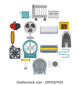 Heating cooling air icons set in flat style isolated vector illustration