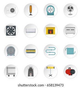 Heating cooling air icons set in flat style isolated vector icons set illustration