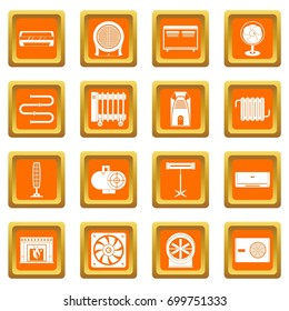 Heating cooling air icons set in orange color isolated vector illustration for web and any design