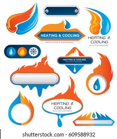 Heating And Cooling Company, Fire, Water Drop Icon Collection (Vector Art)