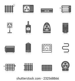 Heating and cooling electric air conditioning equipment black icon set isolated vector illustration