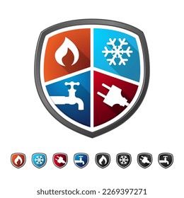 Heating Cooling HVAC Electrical Plumbing Equipment and Service Emblem Brand Logo and Icon for  Vector Design Concept