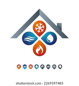 Heating Cooling HVAC Electrical Plumbing Equipment and Service Pin Local Brand Logo and Icon Vector