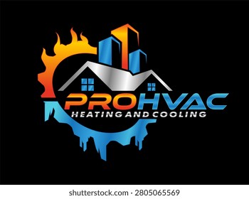 Heating and cooling hvac logo abstract design template modern simple on black background