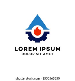 heating and cooling hvac logo design vector plumbing fix icon with water and fire business company