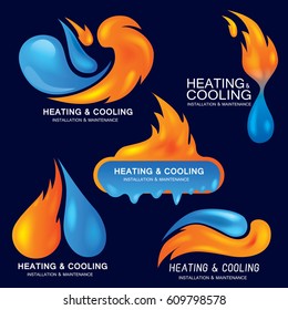 Heating And Cooling Icon, Fire And Water (Vector Art)