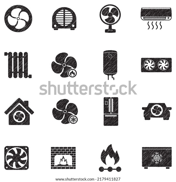 Heating and Cooling Icons. Black Scribble\
Design. Vector\
Illustration.