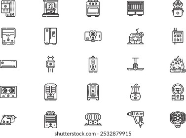 Heating and cooling icons collection is a vector illustration with editable stroke.