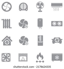Heating and Cooling Icons. Gray Flat Design. Vector Illustration.