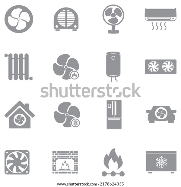 Heating and Cooling Icons. Gray Flat\
Design. Vector\
Illustration.