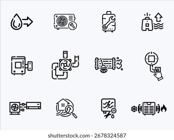 Ícones de aquecimento e resfriamento Símbolos do sistema HVAC.