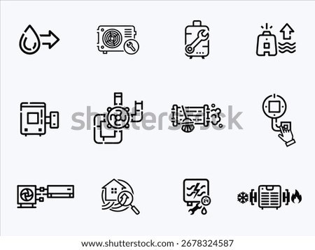 Heating and Cooling Icons HVAC System Symbols.