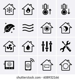Heating and Cooling Icons. HVAC (heating, ventilating, and air conditioning) technology icons. Vector