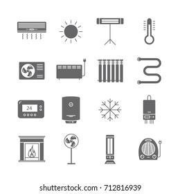 Heating and cooling icons isolated on white. Ventilation and conditioning vector