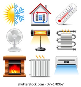 Heating And Cooling Icons Realistic Vector Set