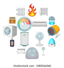 Heating cooling icons set. Cartoon illustration of 16 heating cooling vector icons for web