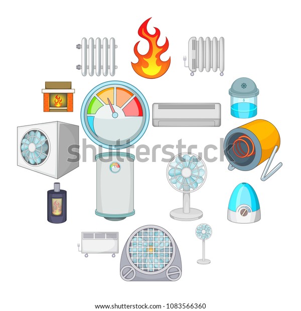 Heating cooling icons set. Cartoon\
illustration of 16 heating cooling vector icons for\
web
