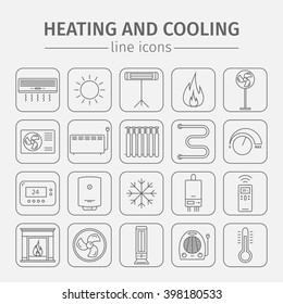 Heating and cooling line icons isolated on white. Ventilation and conditioning vector illustration.