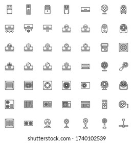 Heating and cooling line icons set. linear style symbols collection, outline signs pack. Air conditioning vector graphics. Set includes icons as exhaust air ventilation, industrial fan, remote control