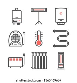 Heating and cooling line icons. Ventilation and conditioning vector illustration.