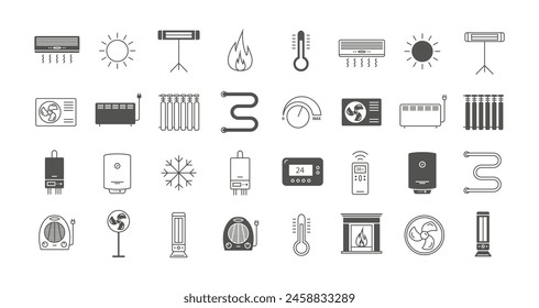 Heating and cooling line icons. Ventilation and conditioning vector illustration.