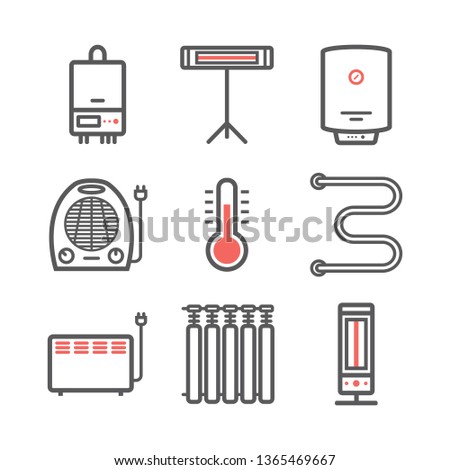 Heating and cooling line icons. Ventilation and conditioning vector illustration.