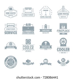 Heating cooling logo icons set. Simple illustration of 16 heating cooling logo vector icons for web